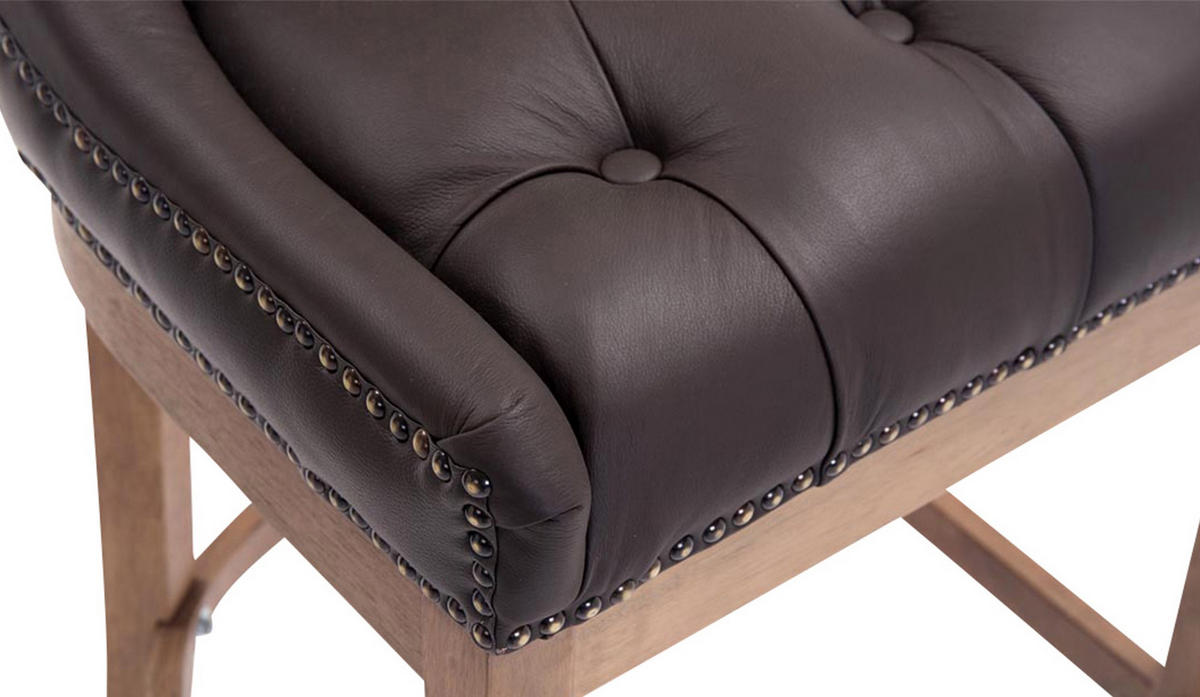 BARHOCKER Echtleder braun - Naturfarben/Braun, Leder/Holz (55/109/57cm) - CLP