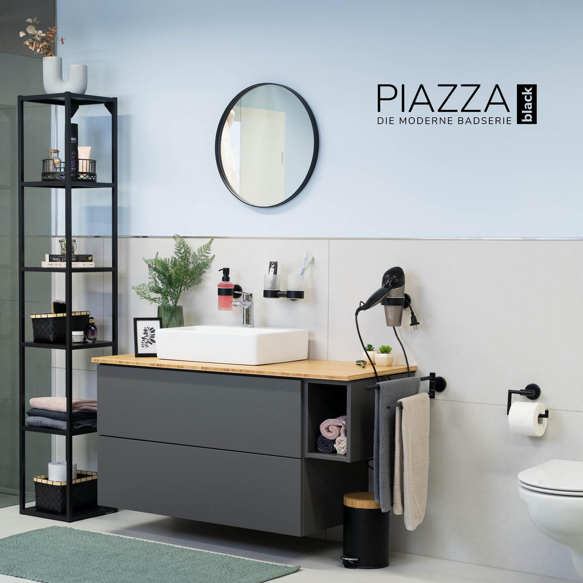 GLASBECHERHALTER PIAZZA BLACK mit Kleber, Glas und Edelstahl, schwarz - Schwarz, Metall (6.5/9.5/11cm) - bremermann