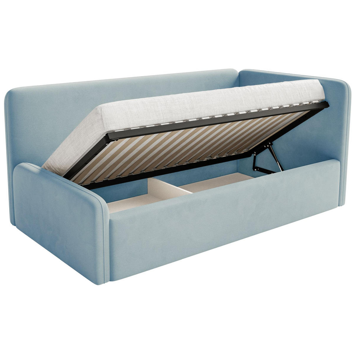 JUGENDBETT Fanko Samt Hellblau 90x200 cm - Schwarz/Hellblau, Kunststoff/Textil (90/200cm) - Selsey