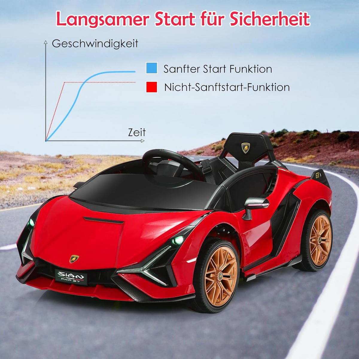 DETSKÉ AUTO Lamborghini 12V červené - červená, plast (64/41/108cm) - COSTWAY
