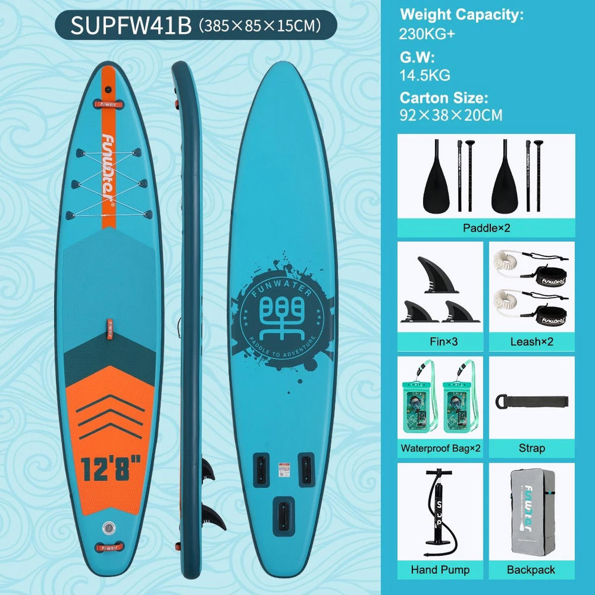STAND UP PADDLE BOARD SUPFW41B(385×85×15CM) Blau - Blau, Kunststoff (385/85cm) - Kaket
