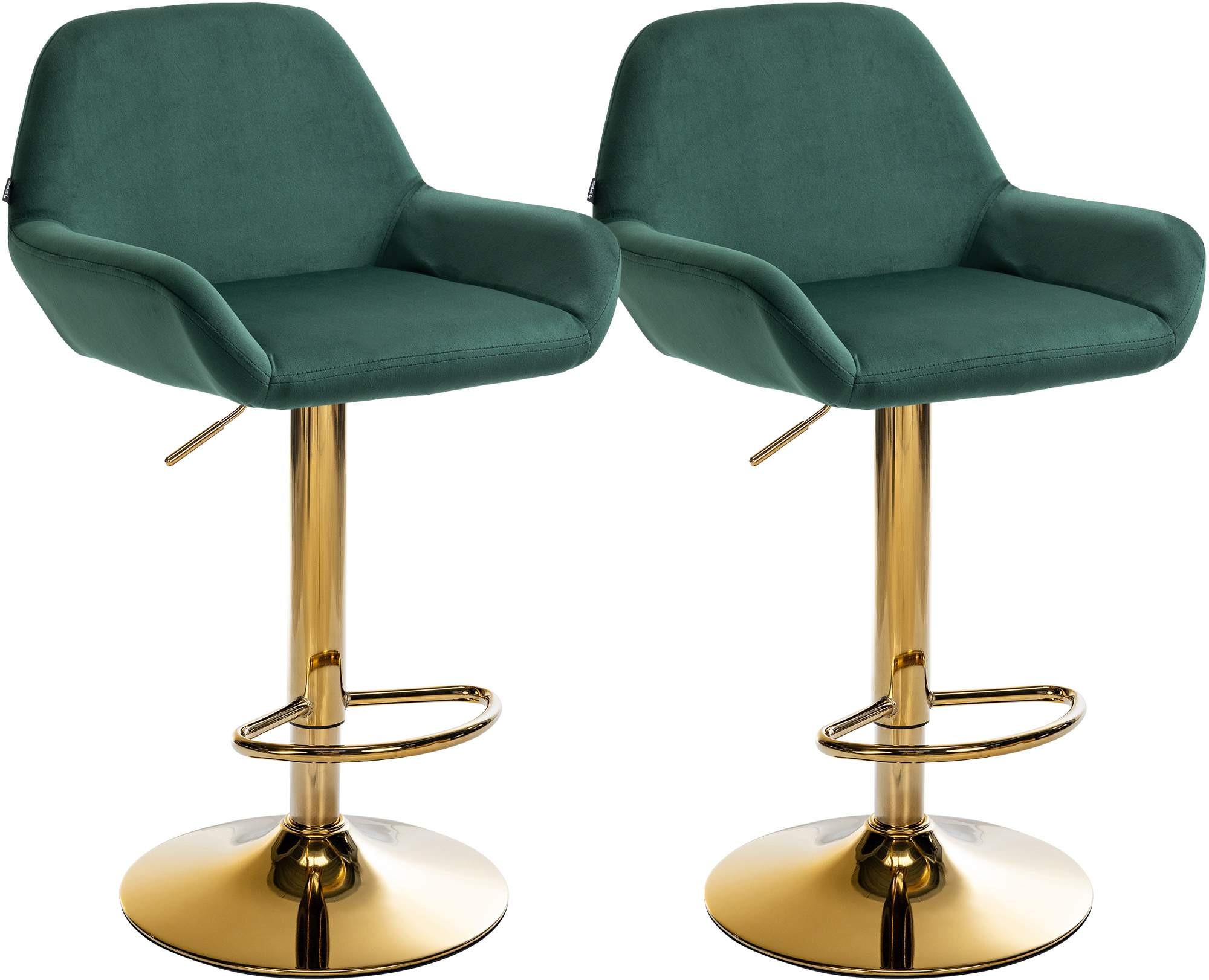 BARHOCKER 2er Set Samt dunkelgrün - Dunkelgrün/Goldfarben, Textil/Metall (51/89/52cm) - CLP