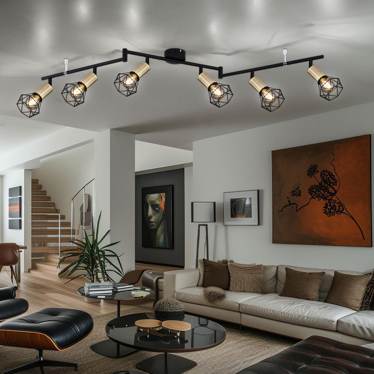 LED DECKENLEUCHTE Metall Schwarz 6 Flammig - Schwarz, Metall (120/8/22cm) - Globo Lighting