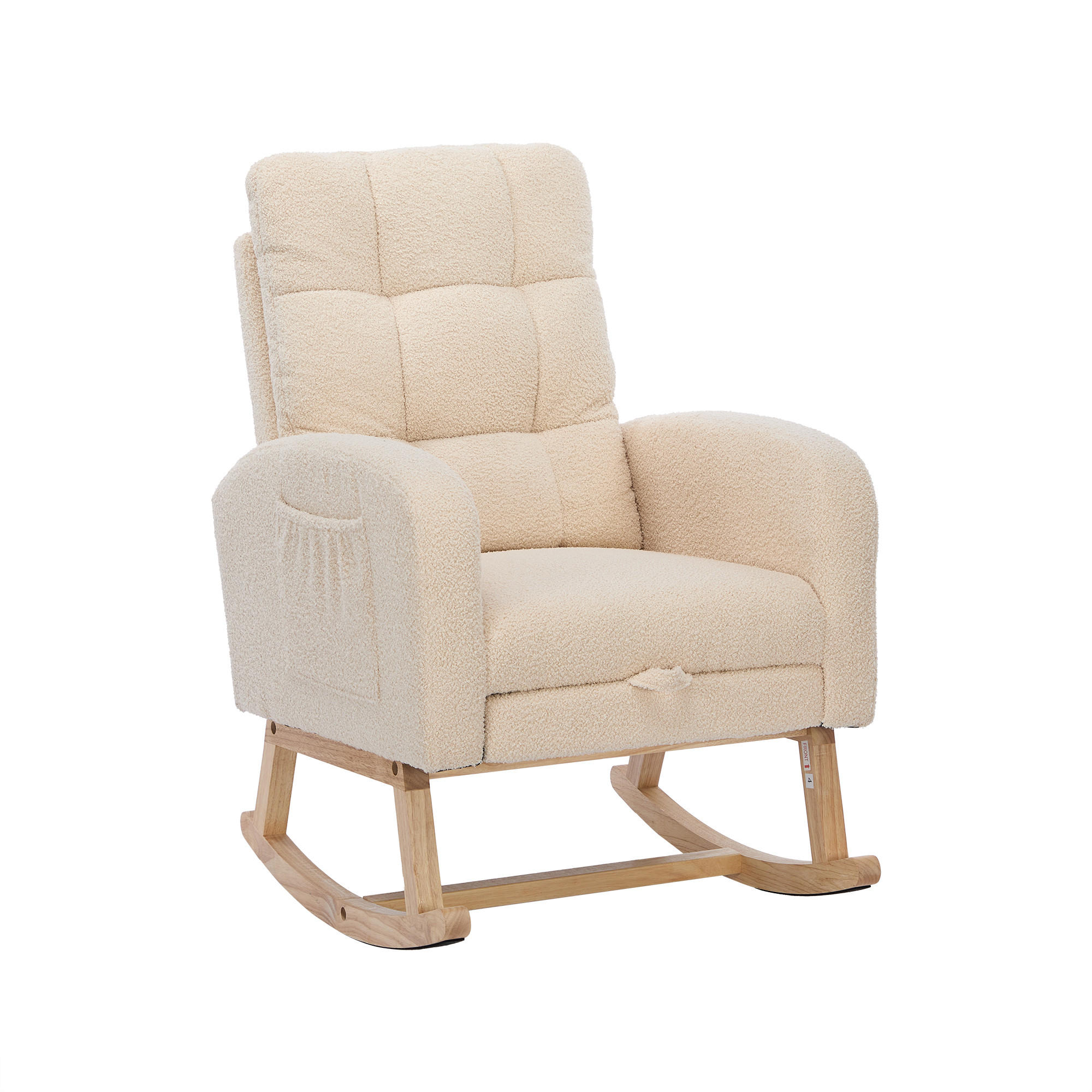 SCHAUKELSTUHL Bouclé Beige mit Seitentasche - Beige, Holzwerkstoff/Textil (50/99/132cm) - WISHDOR