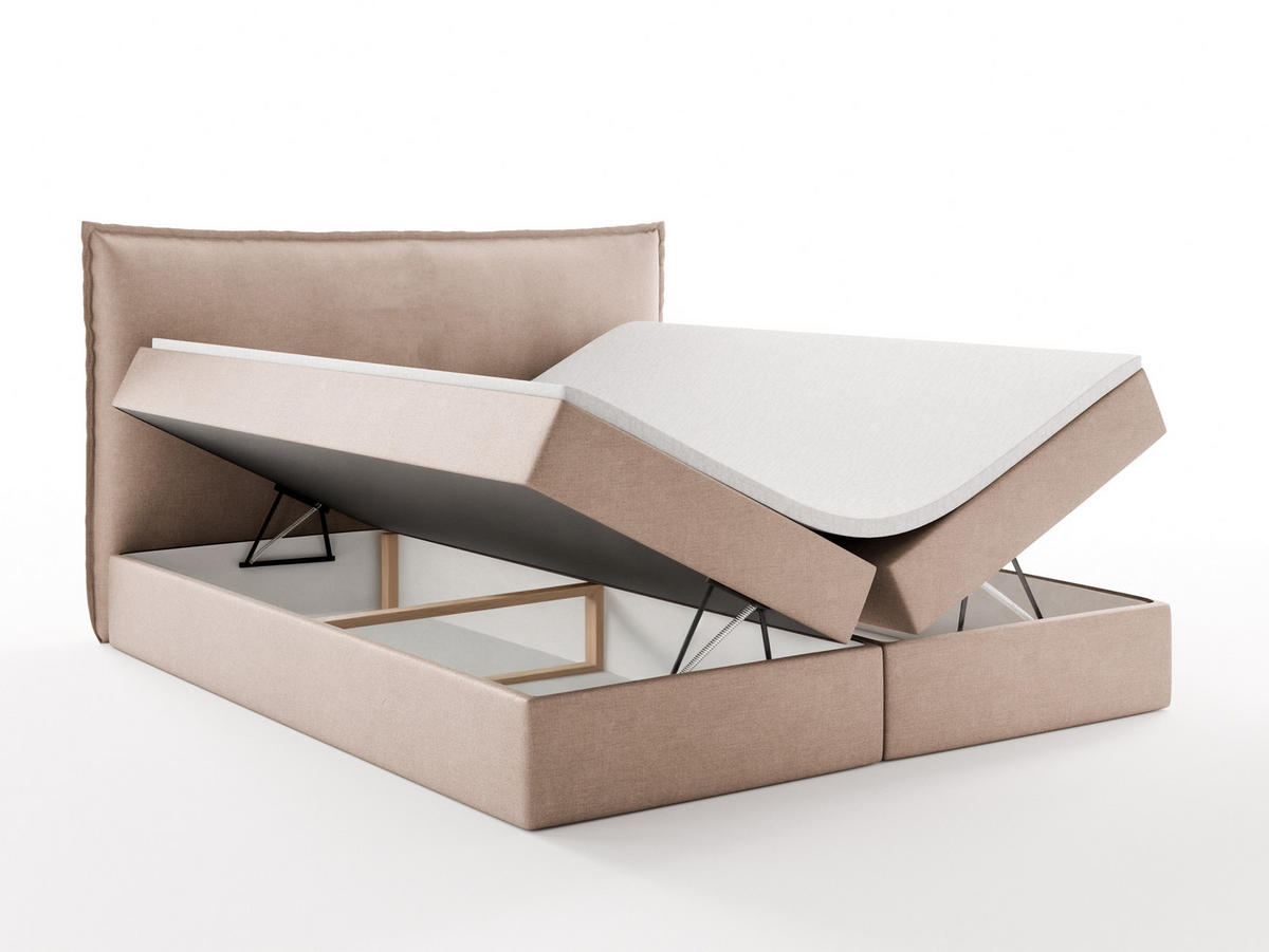 BOXBETT ARENO 200x200 cm Komplett-Set mit Bettkasten, Bonell-Matratze H3 und Topper - Hellbraun - Hellbraun, Textil (200/200cm) - Luxkor24