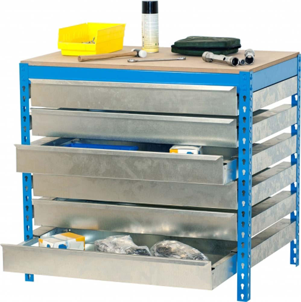 WERKBANK BUFFALO mit Schubfächern | HxBxT 84x90x61cm | Traglast 600kg | Blau - Blau, Metall (90/84/76cm) - PROREGAL