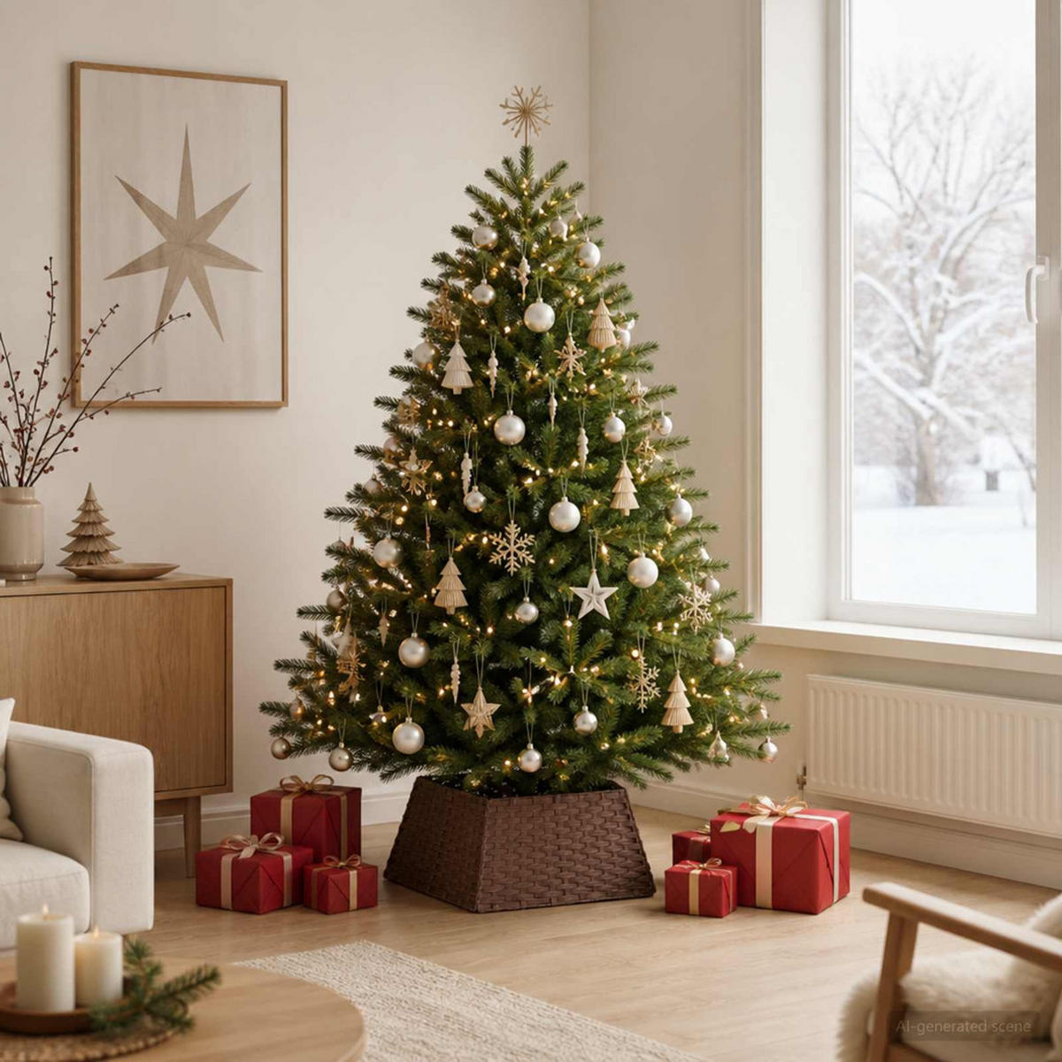 WEIHNACHTSBAUMKRAGEN 60/60/28 cm Braun Poly-Rattan - Braun, Holzwerkstoff (60/28/60cm) - vidaXL