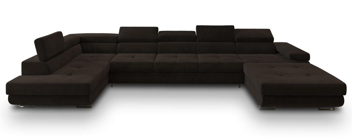 WOHNLANDSCHAFT TORIVA L-S Braun Velours-Stoff mit Schlaffunktion - Braun, Holz (418/90/202cm) - MASSENO