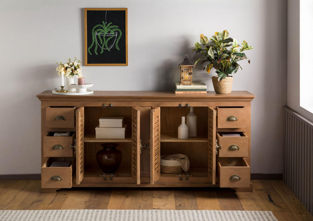 SIDEBOARD Mango 200x45x90 beige geölt TOULOUSE #17 - Beige, Holz (200/90/45cm) - Massivmoebel24