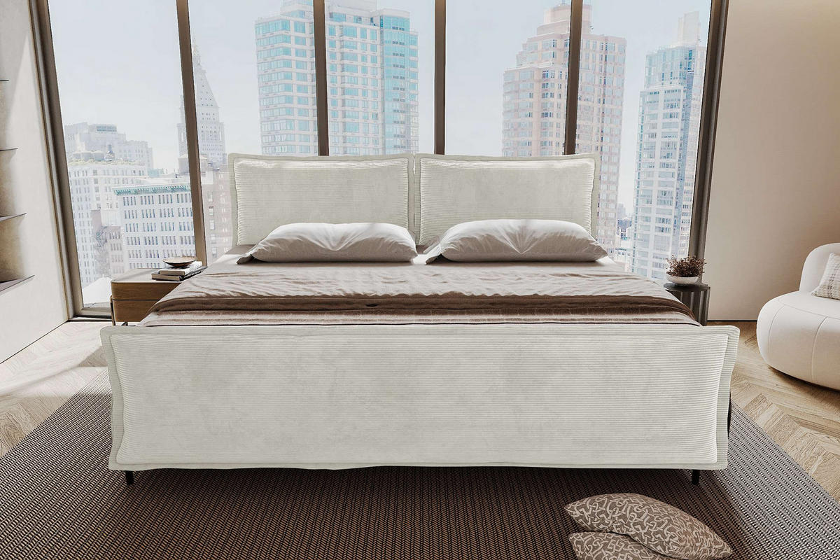 FAMILIENBETT BOXSPRINGBETT VERO PLUS Cordstoff Greige 220/200 cm - Greige/Schwarz, Holzwerkstoff/Textil (220/200cm) - 99rooms