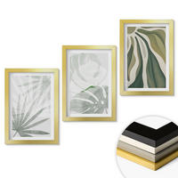 WANDBILDER 3er Set - 20x30 cm Goldrahmen - Blätter von Pflanzen in Grün und Grau - Goldfarben, Kunststoff (20/30cm) - ArtPrintCave