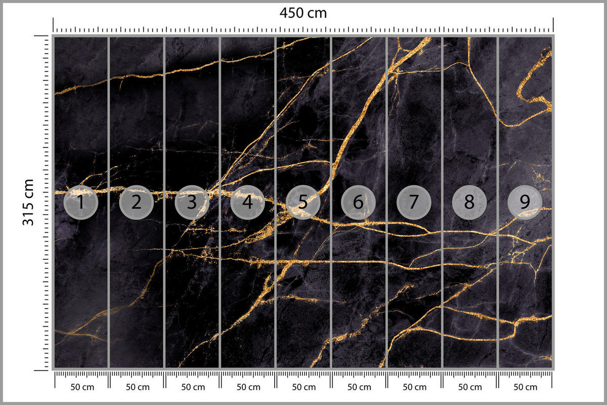 FOTOTAPETE Marmor Muster Abstraktion Glamour 450x315 - Beige/Schwarz, Papier (450/315cm) - Muralo