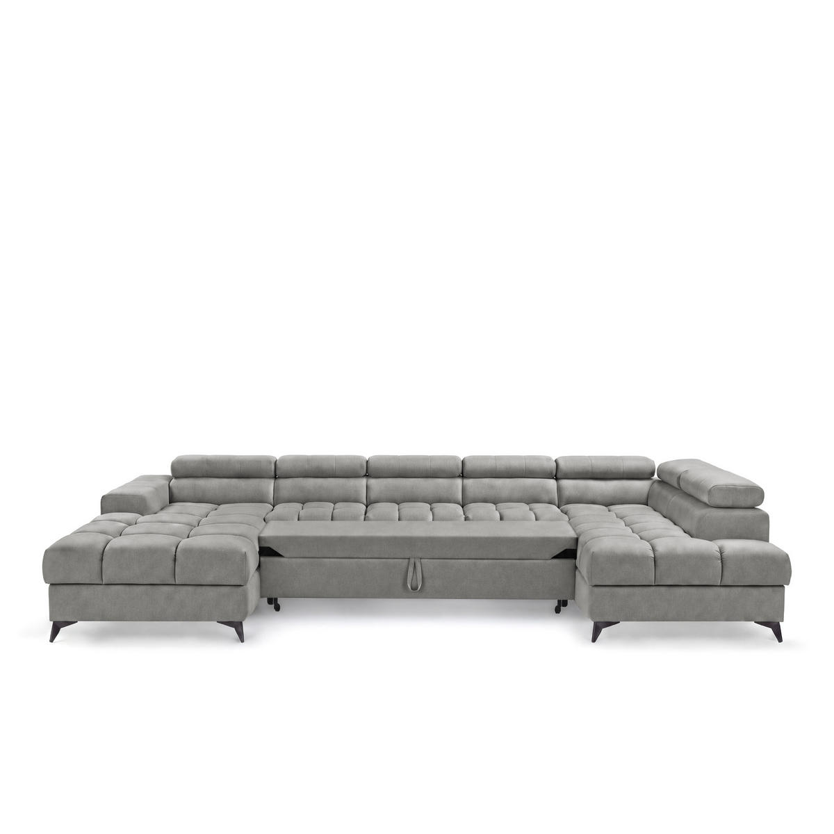 ECKSOFA PUDDING MAXI U Rechts mit Schlaffunktion 125x330 Velours Grau - Schwarz/Grau, Holz/Textil (421/203cm) - Muffo