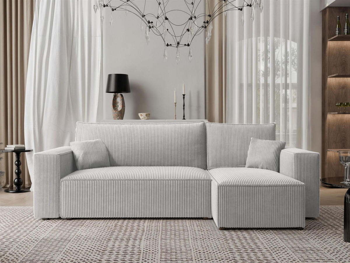 ECKSOFA Adara Mit Schlaffunktion - Hellgrau, Holzwerkstoff/Textil (145/244cm) - Fun Möbel
