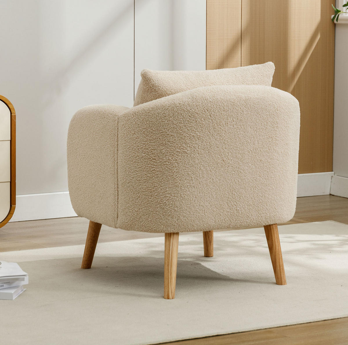 KRESLO z teddy zamatu, 71/72/71 cm béžové, s vankúšom - béžová, textil (72/71/71cm) - BEAOK