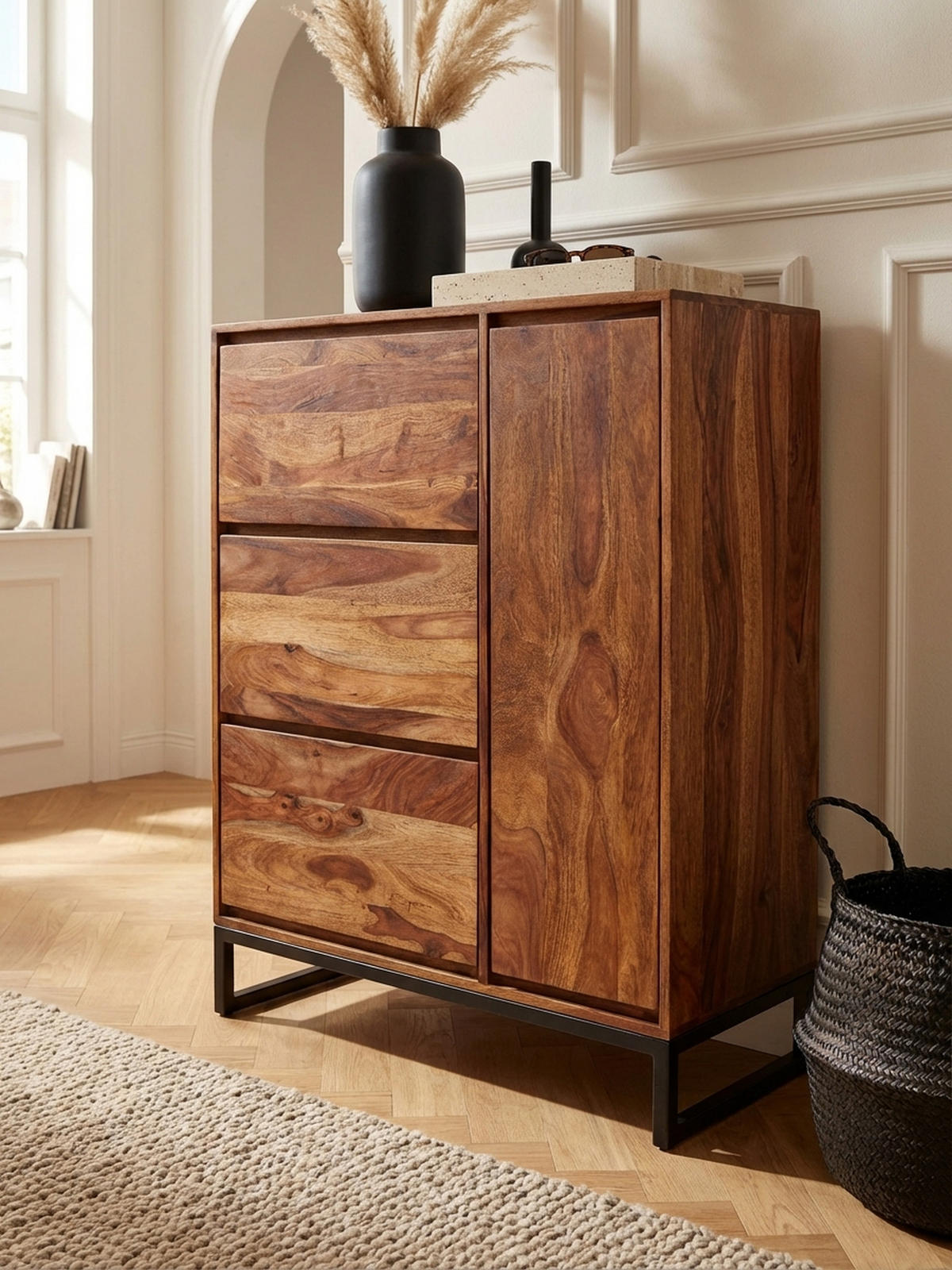 SCHUHSCHRANK – Massivholz, 88x40x120 cm, geschlossen, stilvolles Design - Schwarz/Braun, Holz/Metall (88/120/40cm) - KADIMA DESIGN