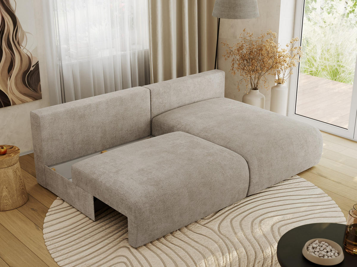 ECKSCHLAFSOFA VIVO L Beige Struktur - rechts - Beige/Schwarz, Kunststoff/Textil (150/223cm) - MKS