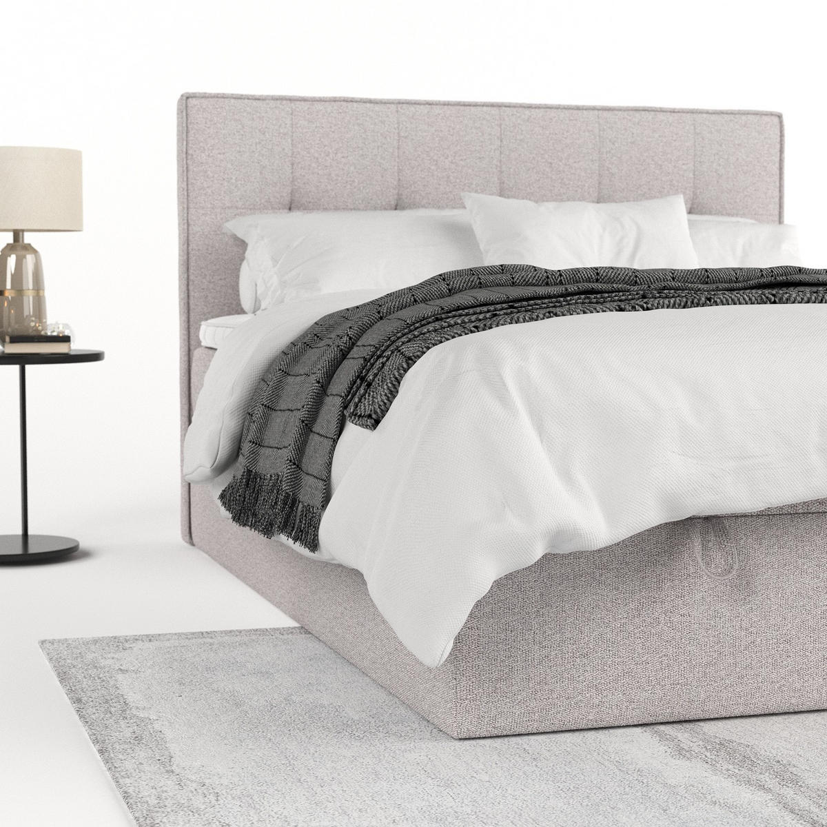 BOXBETT Tivra 180/200 cm Beige im Riva Stoff - Beige/Schwarz, Holz/Holzwerkstoff (180/200cm) - AltaBeds