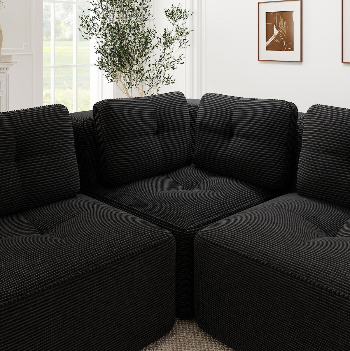 ECKSOFA modular rahmenlos Cord Black - Schwarz, Kunststoff (177/208cm) - Meubliv