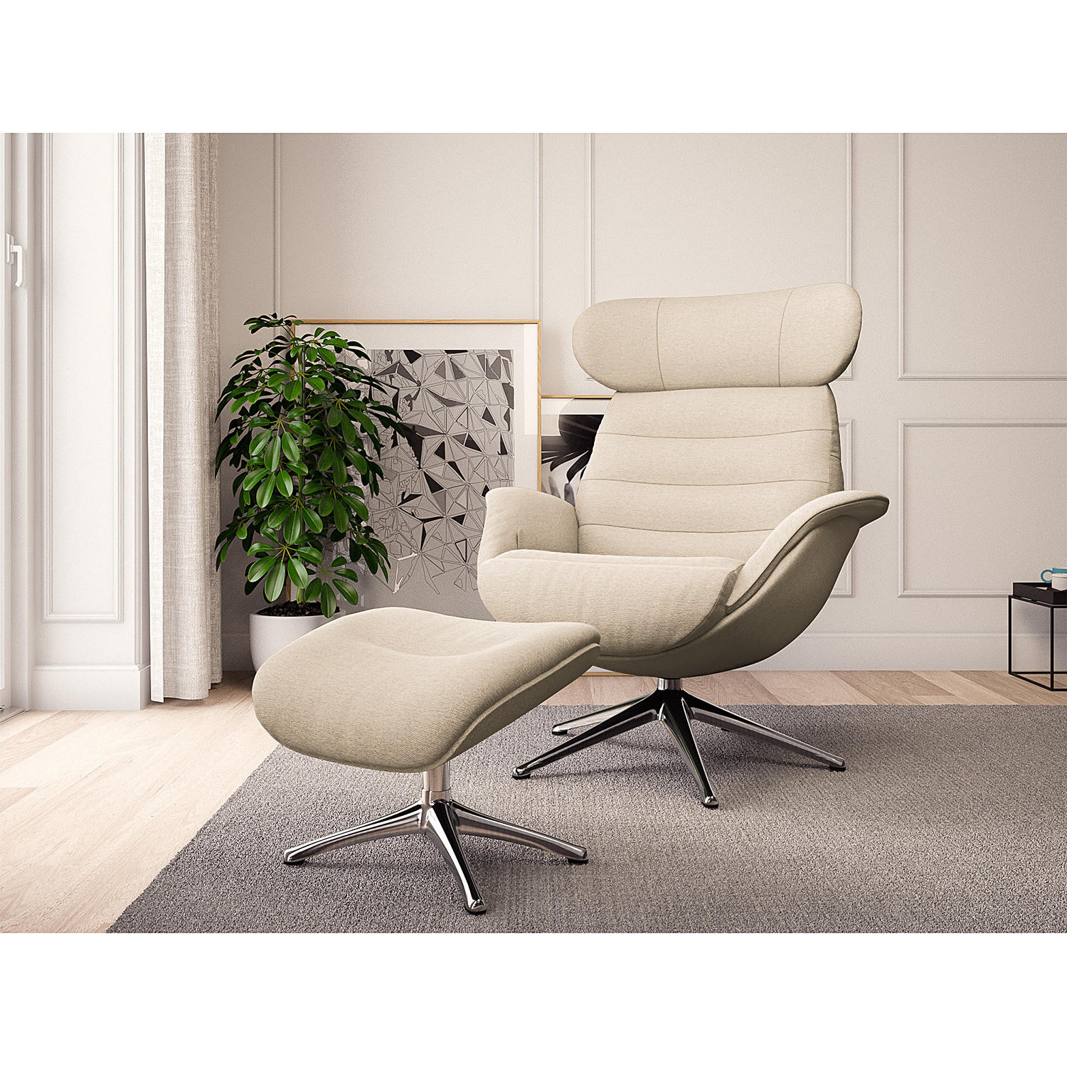 POLSTERHOCKER - Chromfarben/Beige, Textil (44/39/49cm) - home24