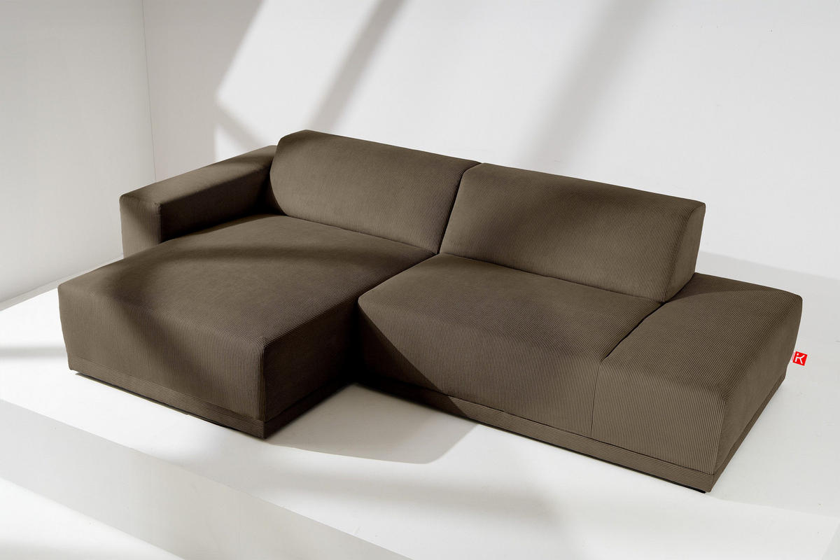 ECKSOFA-LINKS MUDI in moderner Optik mit hochwertigem Kaltschaum, Cord-Stoff, braun - Schwarz/Braun, Textil (280/160cm) - KONSIMO®