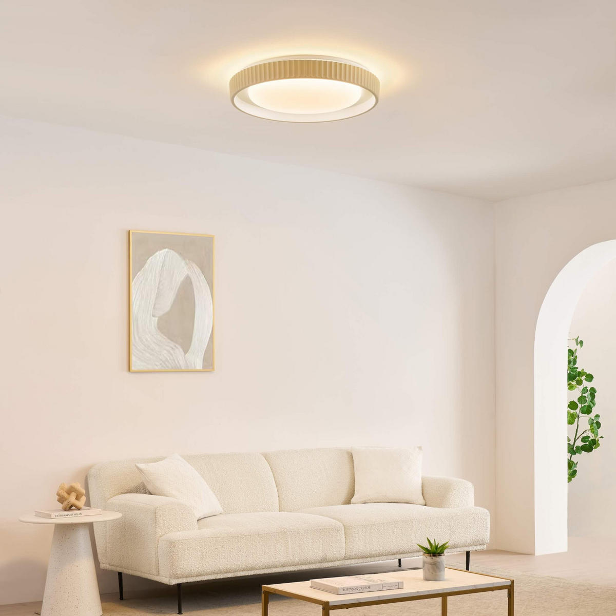 DECKENLEUCHTE Facciotto, Beige und Weiß, 9cm - Beige, Metall (9/50/9cm) - KOSILUM
