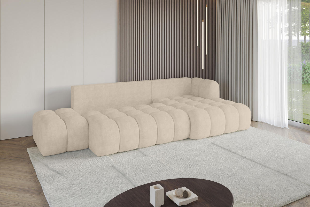 ECKSOFA mit Schlaffunktion Ottomane RECHTS OLEA-L2 321x164x75 Beige Velours - Sandfarben/Schwarz, Holzwerkstoff/Kunststoff (164/321cm) - ALTDECOR