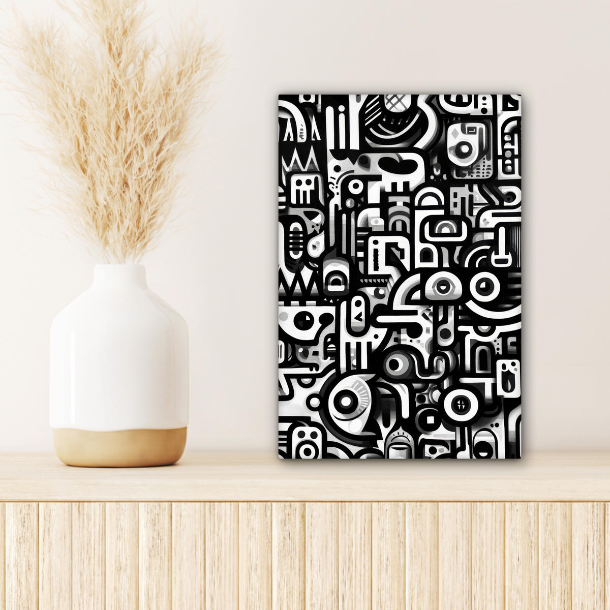 LEINWANDBILD Symbole - Abstrakt - Grafik - Schwarz Deko Wohnzimmer 20x30 cm - Schwarz, Textil (20/30cm) - MuchoWow