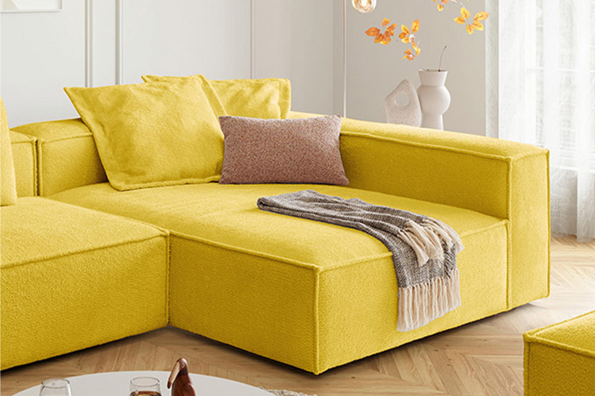 ECKSOFA CARMO Gelb Flachgewebe - Gelb/Schwarz, Kunststoff/Textil (306/191cm) - KAWOLA