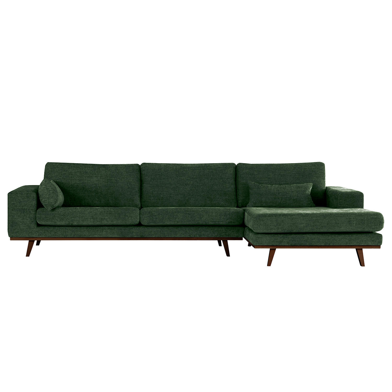 ECKSOFA mit Longchair - Dunkelgrün/Buchefarben, Textil (281/153cm) - home24
