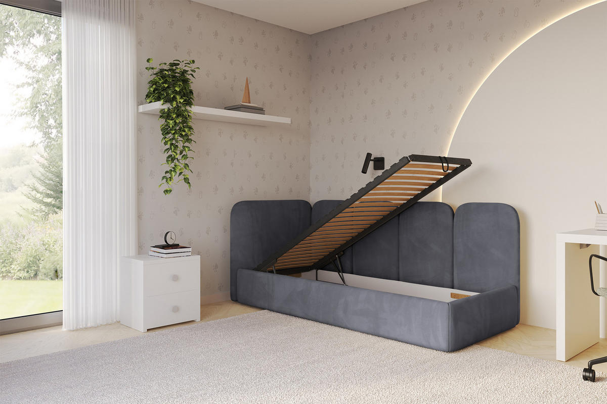 EINZELLBETT Jugendbett mit Bettkasten und Matratze H3/H4, Rechts - VELY 80x200 Dunkelgrau - Titanfarben, Holzwerkstoff/Textil (80/200cm) - ALTDECOR