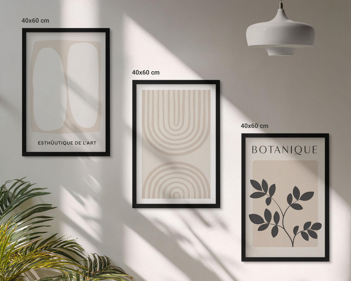 BILDER SET 3er Set - 40x60 cm Schwarzer Rahmen - Boho-Pflanzenposter - Schwarz, Kunststoff (40/60cm) - TULUP