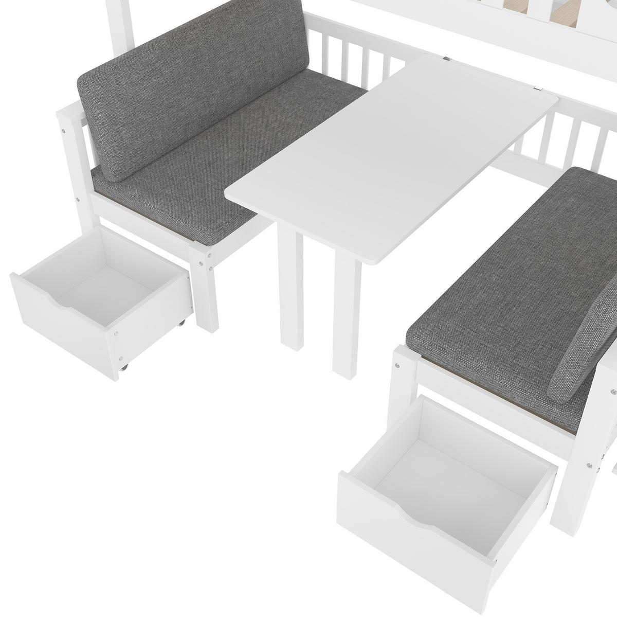 HOCHBETT 90/200 cm Weiß aus Kiefernholz mit Schreibtisch und Stauraumleiter - Weiß, Holz (90/200cm) - OKMYHOME