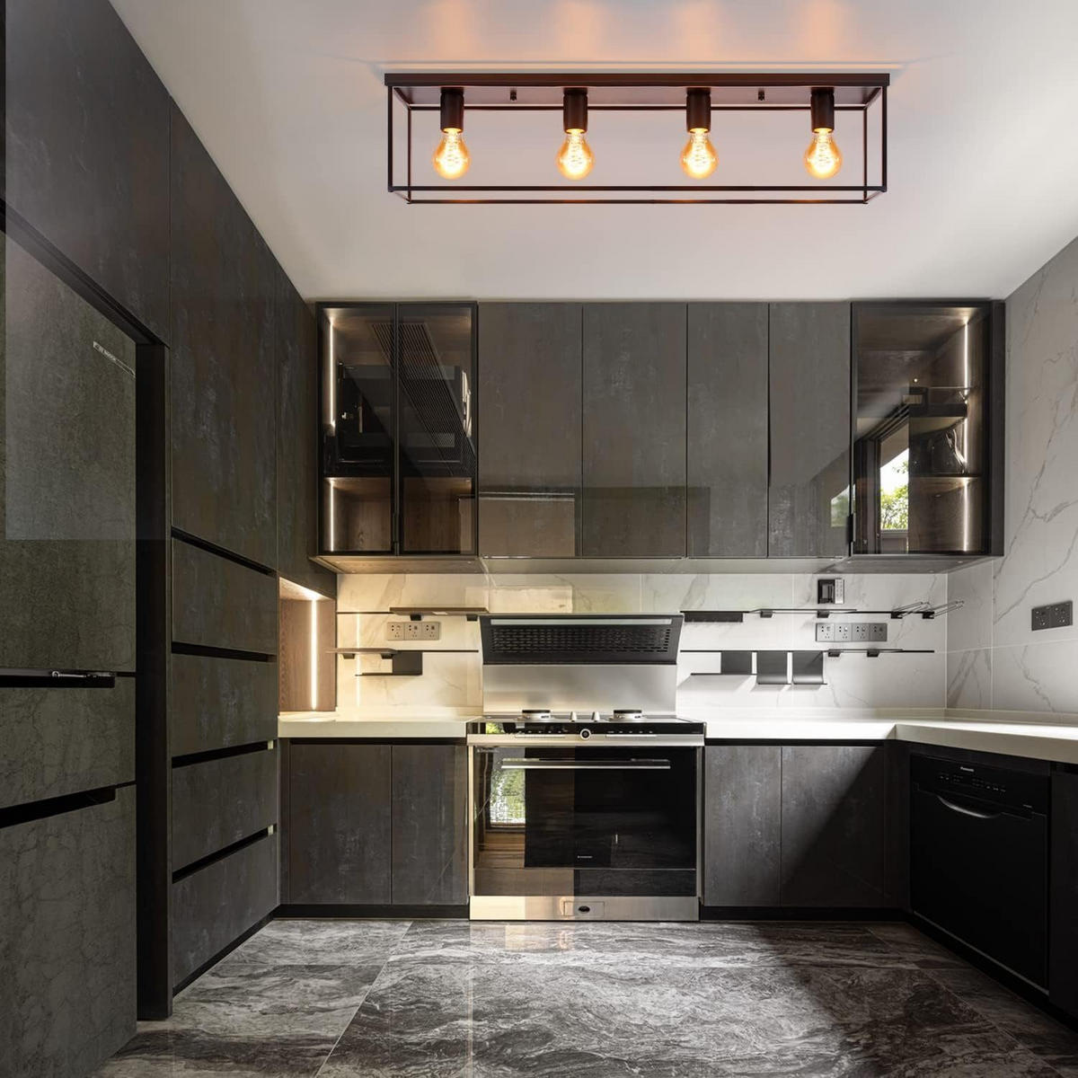 DECKENLEUCHTE Ignaz 4-flammig 80/15/20 cm - Schwarz, Metall (80/15/20cm) - Nettlife