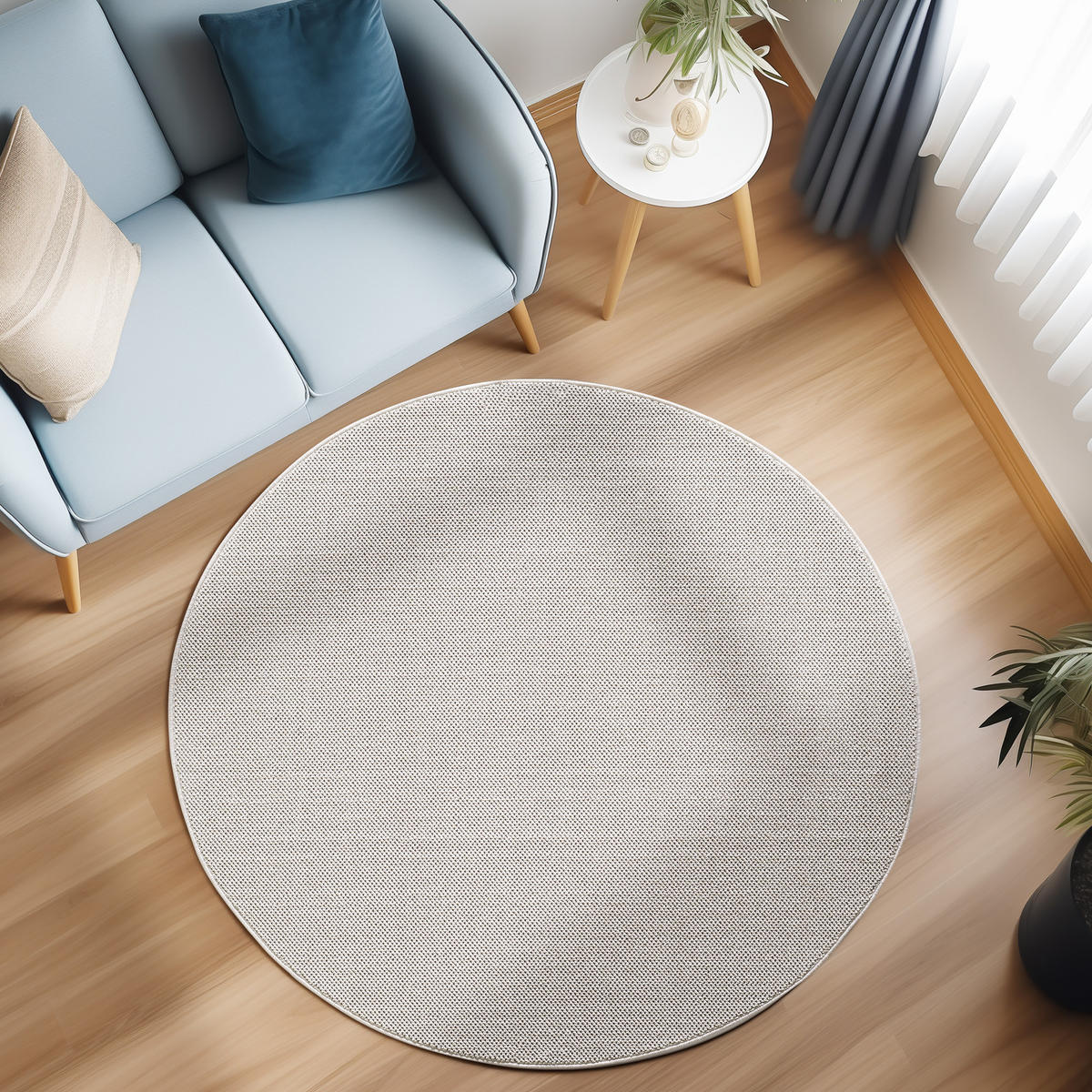 TEPPICH Kurzflor Flachgewebe Uni-Design Polypropylen Wohnzimmer Creme Rund 160x160 - Creme, Textil (160/160cm) - KADIMA DESIGN