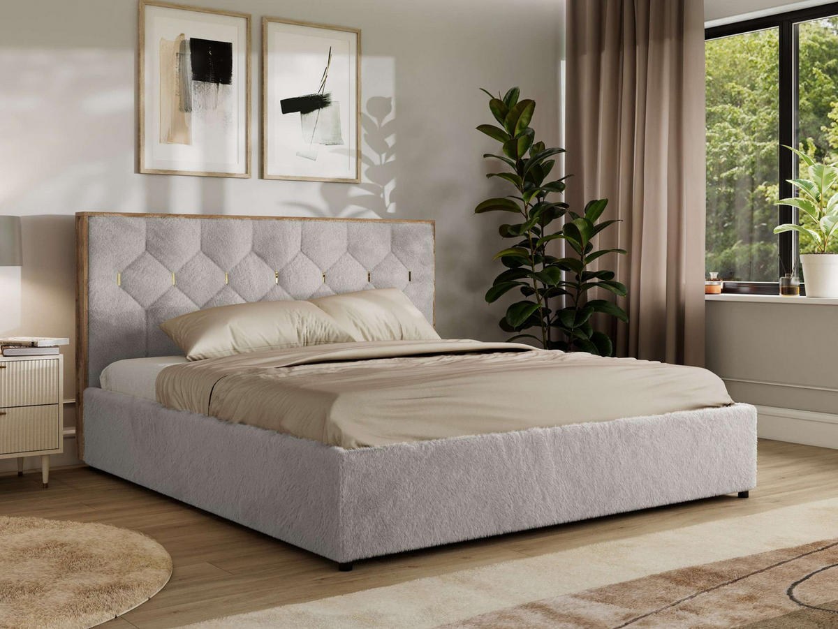 POLSTERBETT LARINO CLASSIC 180/200 - Hellgrau Plüsch - ohne Matratze - Hellgrau, Textil (180/200cm) - MKS