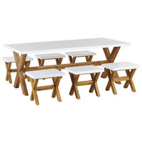GARTENMÖBEL SET 6-Sitzer Faserzement weiß 7-teilig Olbia - Hellbraun/Weiß, Stein - Beliani