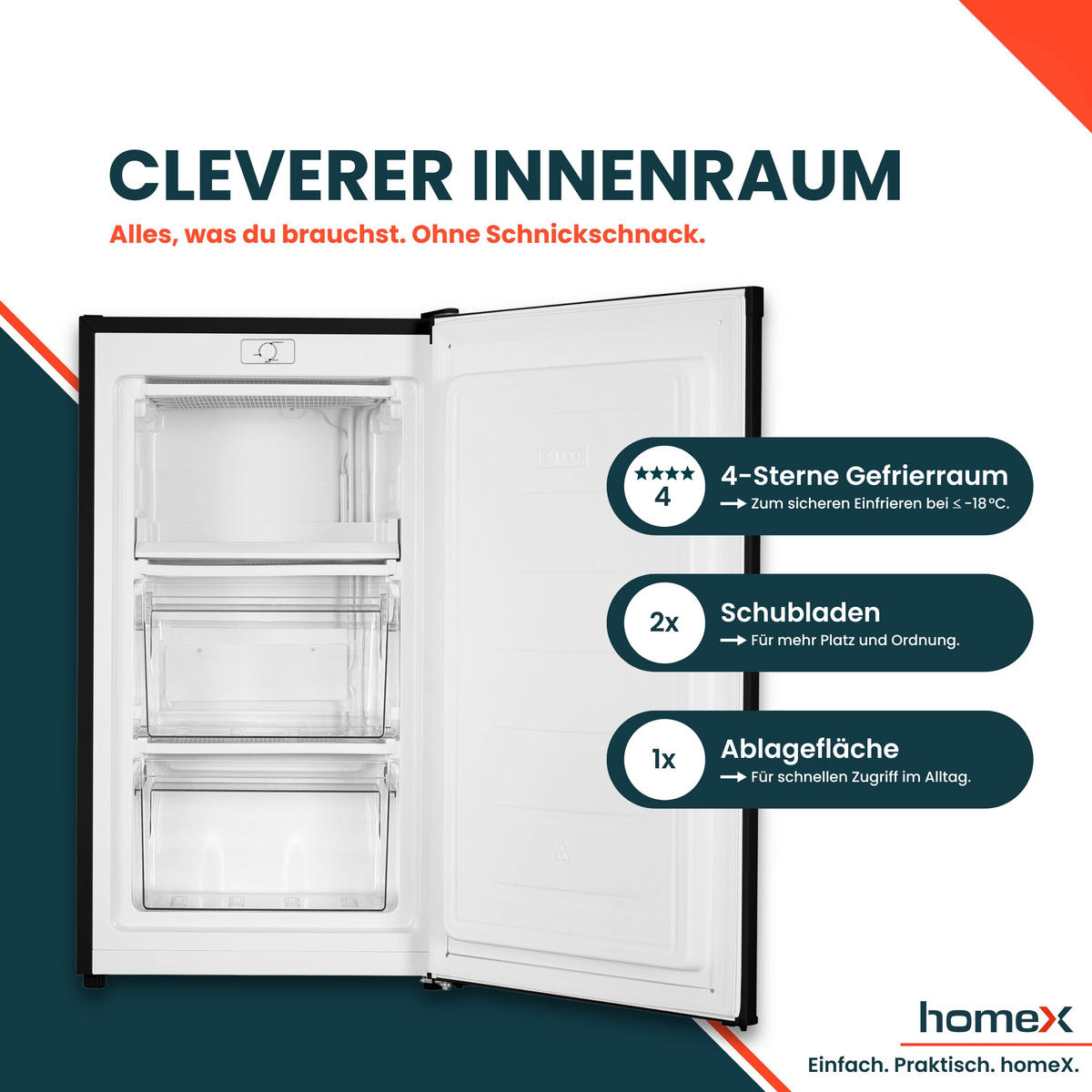 GEFRIERSCHRANK klein - 60L Nutzinhalt, 4-Sterne Gefrieren, kompakt, freistehend, schwarz, FS1016-B - Schwarz, Kunststoff/Metall (47.5/85/45cm) - homeX