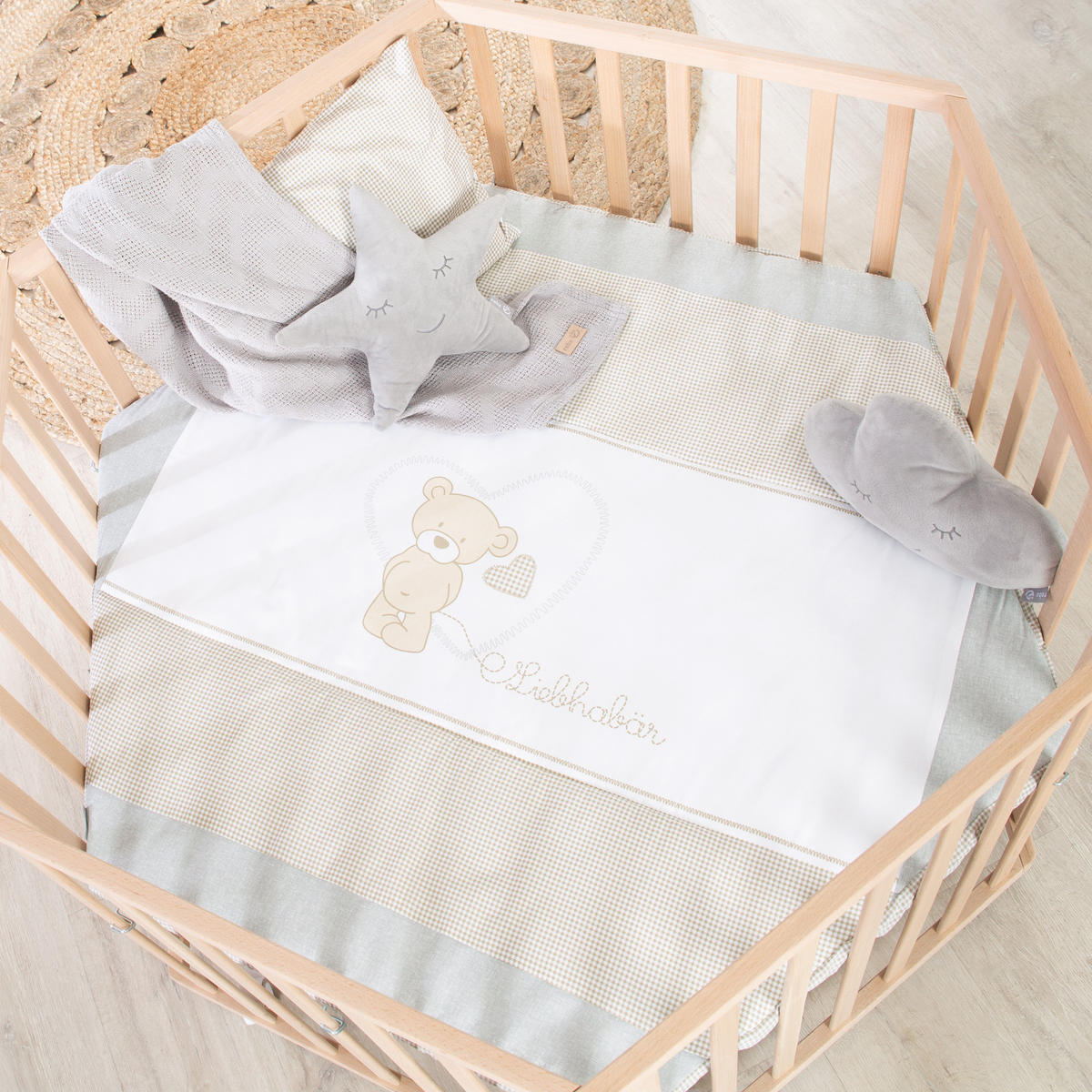 LAUFGITTER 6-eckig, Liebhabär - Naturfarben, Holzwerkstoff (118.5/72.5/103.5cm) - Roba