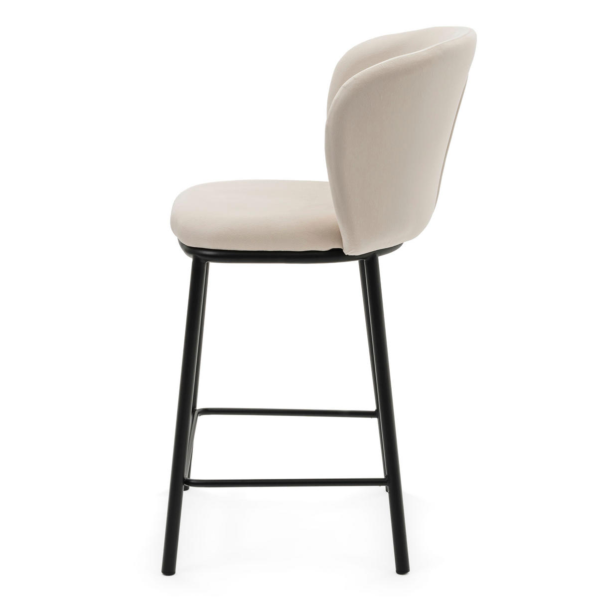 BARHOCKER BARI gepolsterter mit Steppung - beige - Samt Velour - Beige/Schwarz, Textil/Metall (55/94/57cm) - NEW HOME