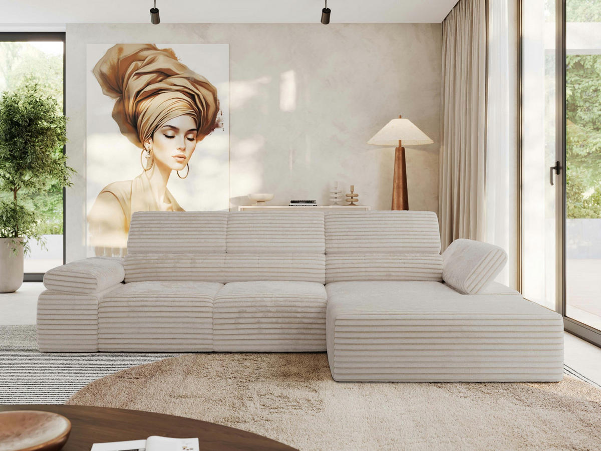 ECKSOFA RILASSO L Beige Cord - rechts - Beige/Schwarz, Kunststoff/Textil (174/296cm) - MKS