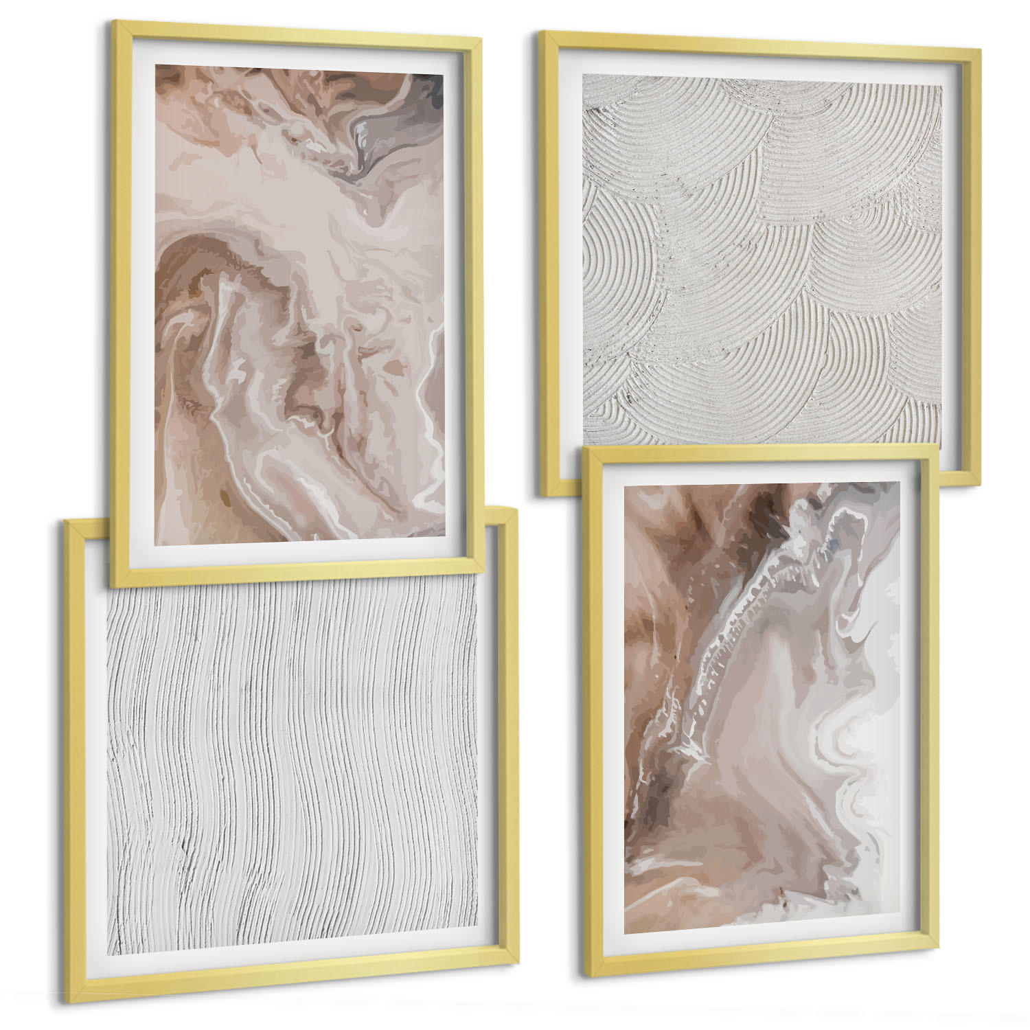 BILDER SET 4er Set - 50x50 cm & 40x60 cm Goldrahmen - Abstrakte Marmormuster aus Stein - Goldfarben, Kunststoff (50/50cm) - TULUP