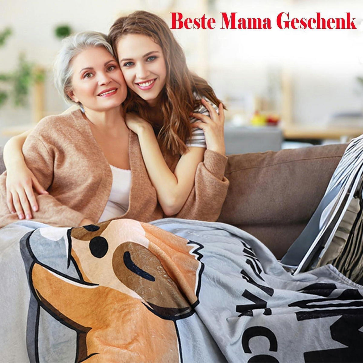KUSCHELDECKE Mama Geschenk Flanell Weiß - Weiß, Textil (127/152.4cm)