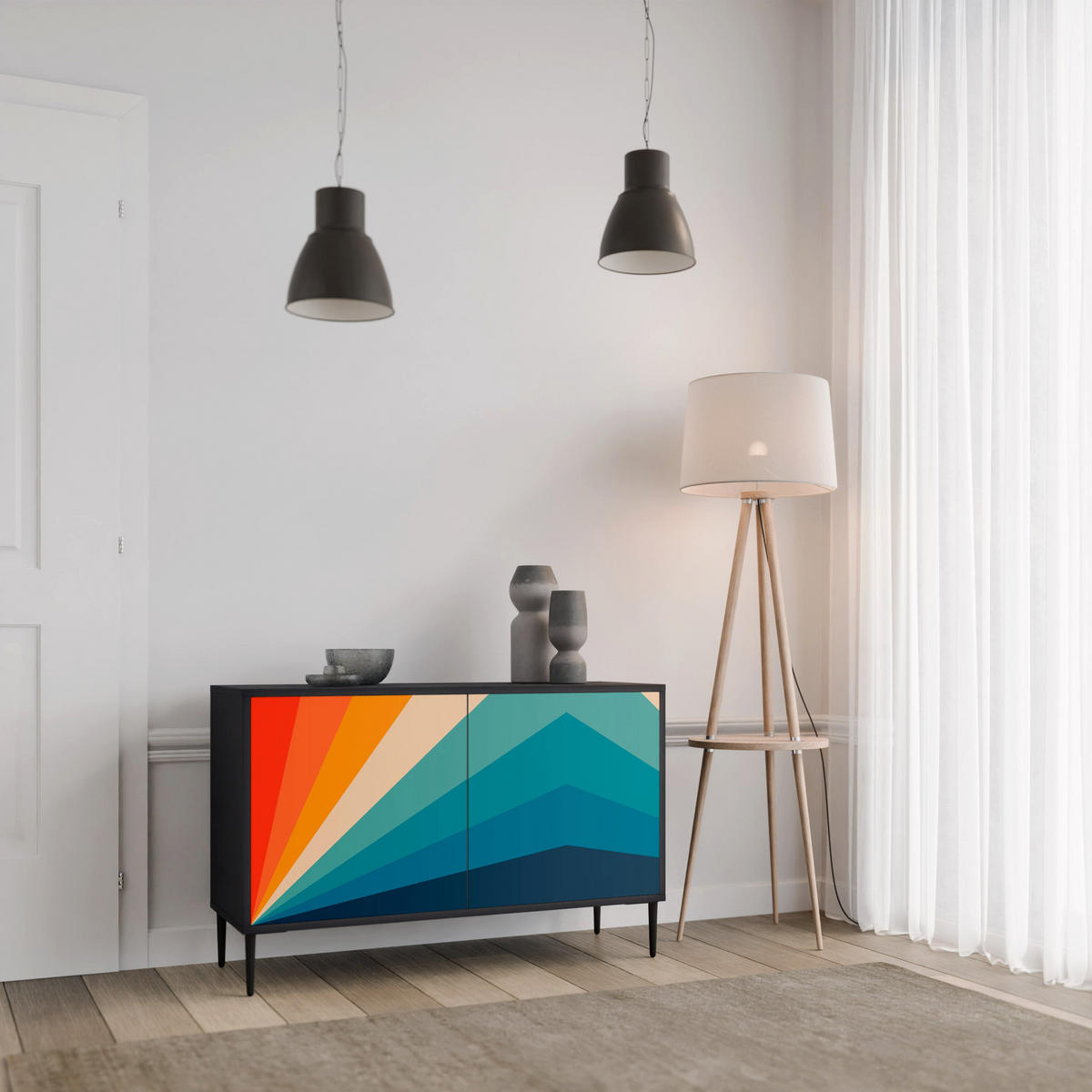 SIDEBOARD PRISM CONCUSSION, Eicheneffekt, 111x42x77,5 cm, 2 Türen - Eichefarben/Buchefarben, Holzwerkstoff/Buchenholz (111/77.5/42cm) - SpaceRebels