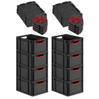 EUROBOX 8x NextGen Color mit Auflagedeckel 22x30x40 cm 20 Liter Schwarz Griffe rot offen - Rot/Schwarz, Kunststoff (30/22/40cm) - PROREGAL