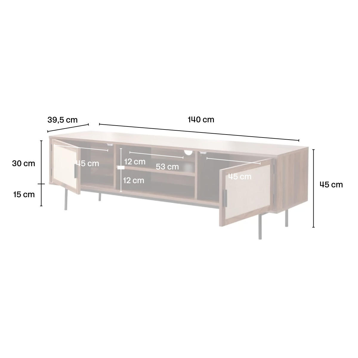 TV-MÖBEL in walnussdekor mit fronten aus stoff jetson 140/39,5/45 cm - Nussbaumfarben, Holzwerkstoff (39.5/45/47.5cm) - Calicosy