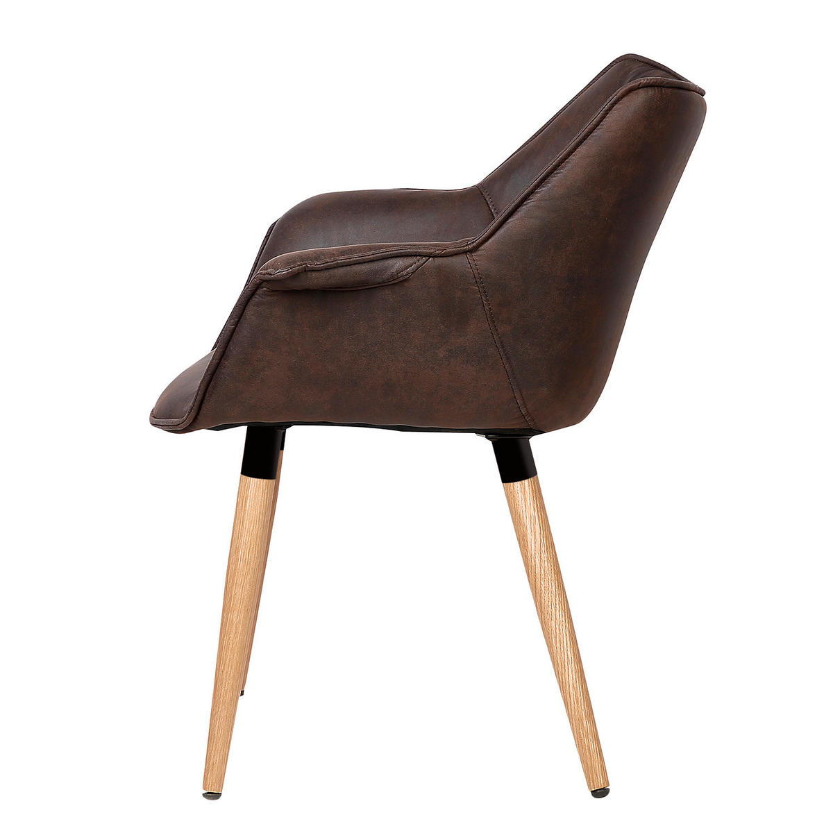 ARMLEHNENSTUHL - Microfaser / Eiche massiv - Dunkelbraun, Textil (70/81/64cm) - home24