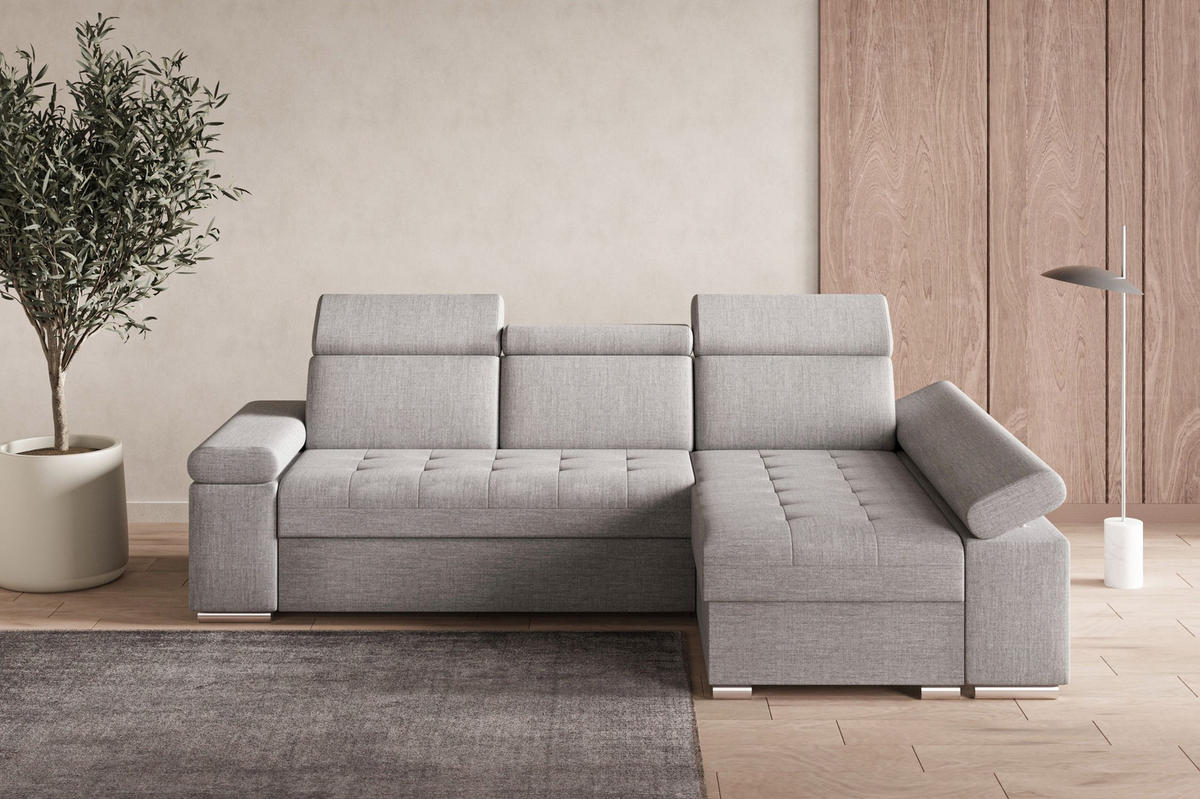 ECKSOFA mit Schlaffunktion Luka L Twist 19 - Hellgrau - Rechts - Silberfarben/Hellgrau, Holzwerkstoff (260/168cm) - Möblo