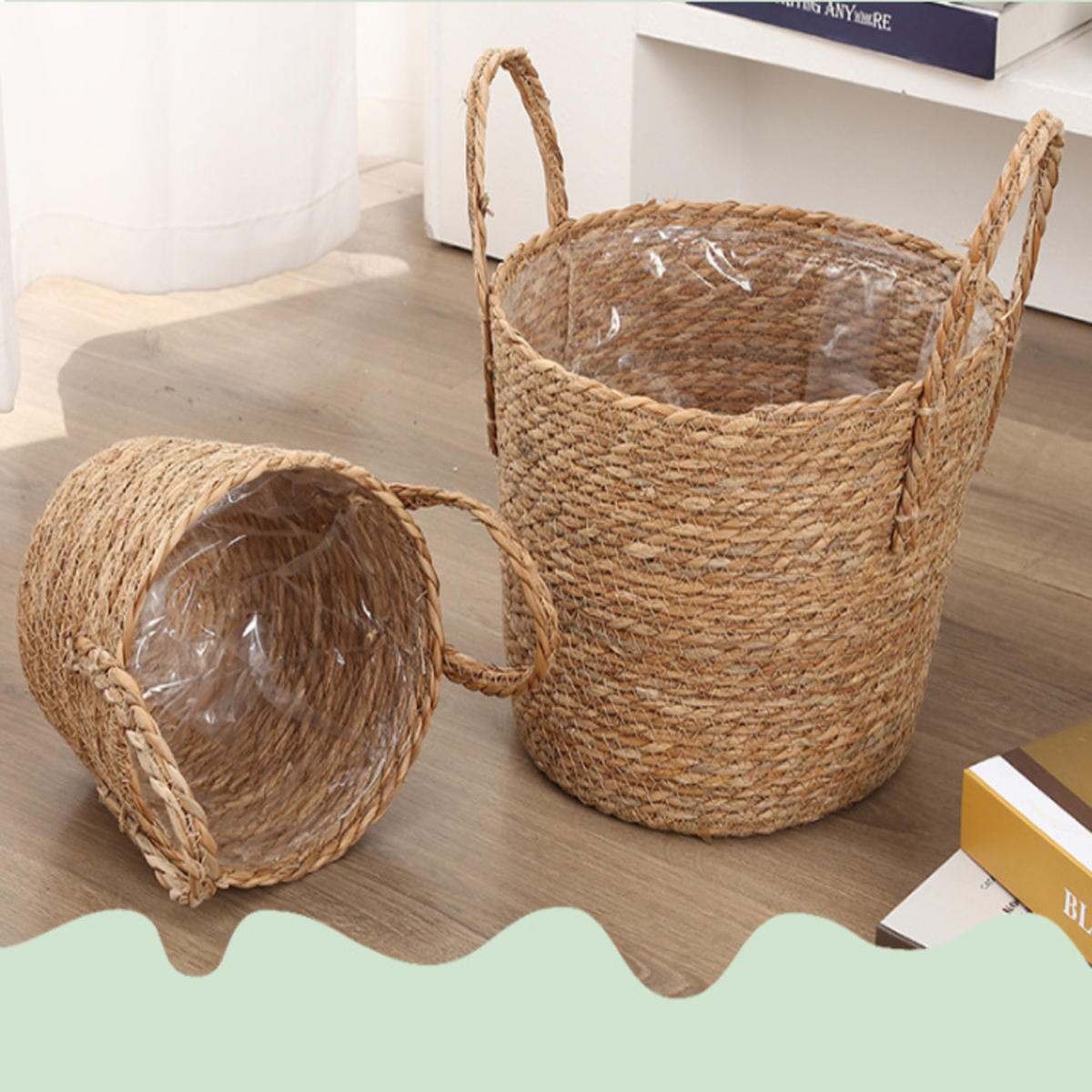 BLUMENTOPF, Geflochtenes Rattan, 29 × 34 cm, 2 Stück - Braun, Naturmaterialien (29/34cm) - Weltevree