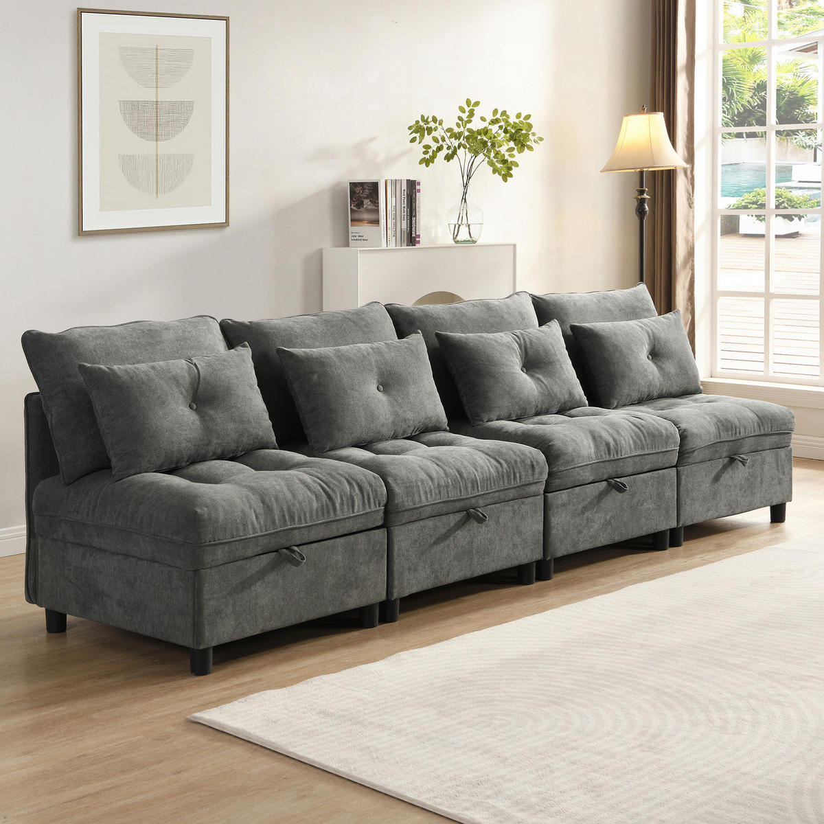 4-SITZER Sofa 274/76/87 cm Antique Gray aus Foam mit Schlaffunktion - Dunkelgrau, Kunststoff (76/87/274cm) - OKMYHOME